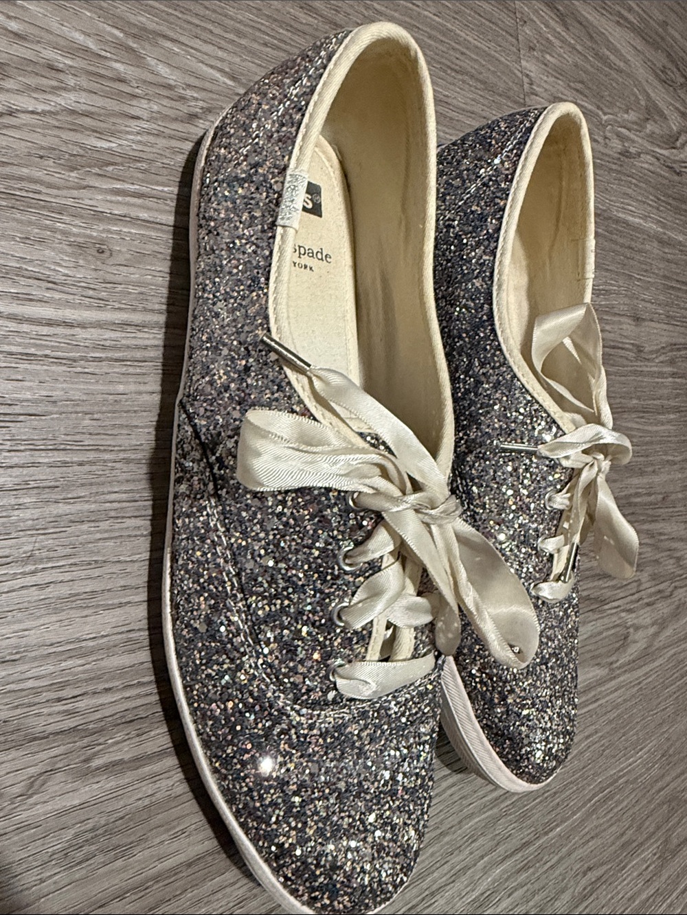Keds X Kate Spade Sneaker Womens 10 Silver Champion Glitter Low Lace Up - Picture 4 of 16
